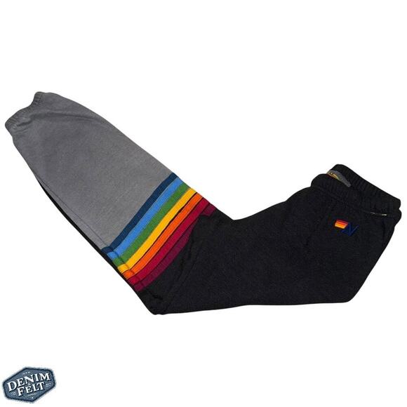 Aviator Nation Rainbow Stripe Sweatpants Black Jogger Style XS |RARE! SUPER SOFT - Picture 6 of 16